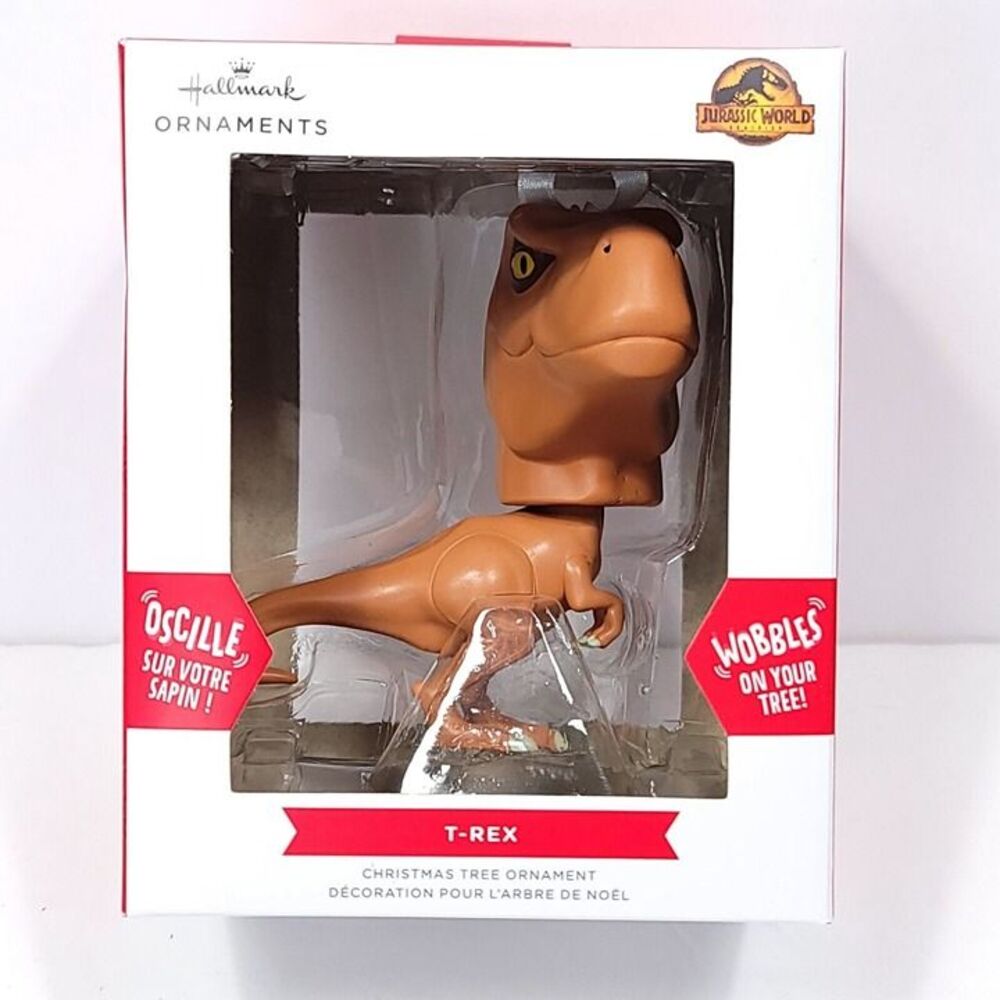 Hallmark Jurassic Park T-Rex Dinosaur Head Wobbles Christmas Ornament Box Dent